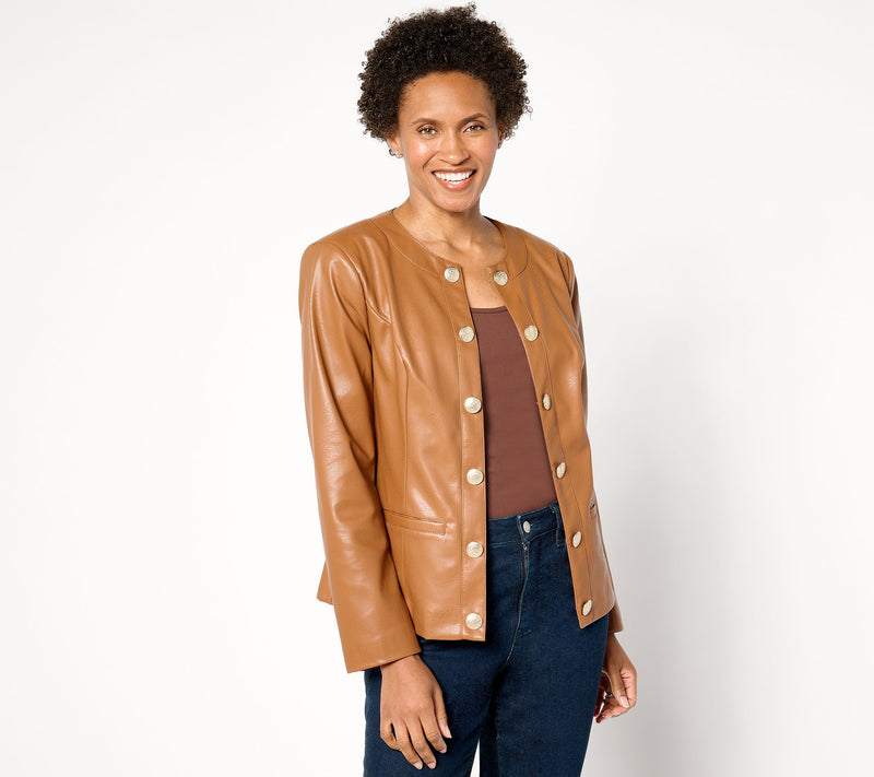 GRAVER Susan Graver Faux Leather Long Sleeve Jacket — View 7