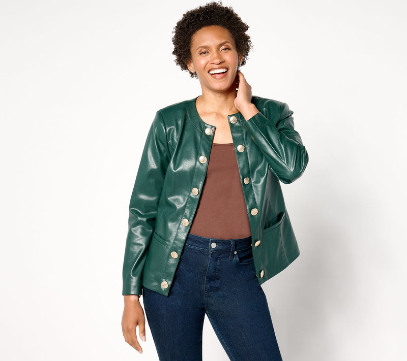 GRAVER Susan Graver Faux Leather Long Sleeve Jacket — Main view