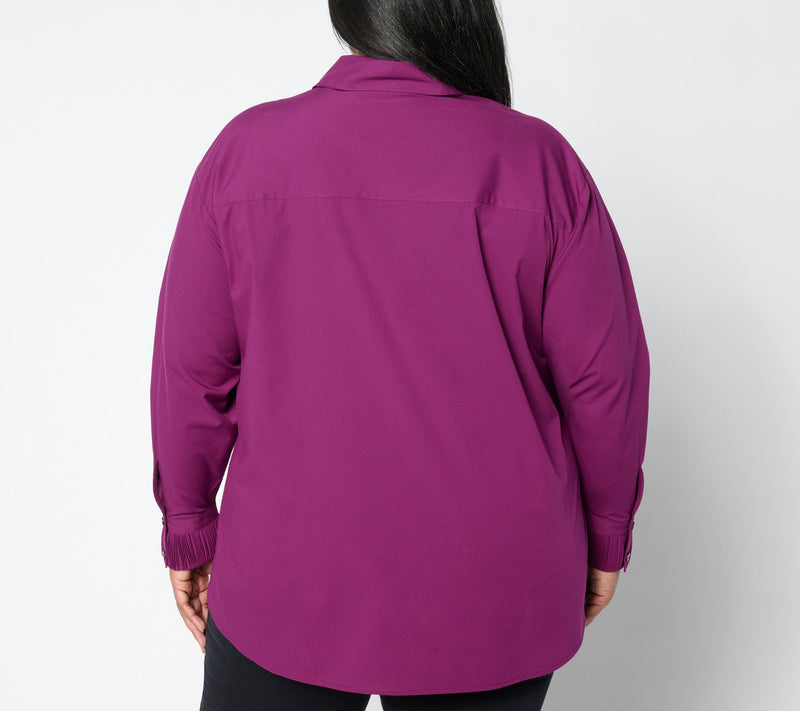 Women with Control Petite Woven Button Front Shirt w/ Pleated Cuffs — View 14