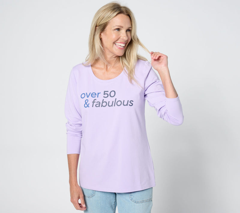 Over 50 and Fabulous Round-Neck Long-Sleeve Graphic Top — View 9