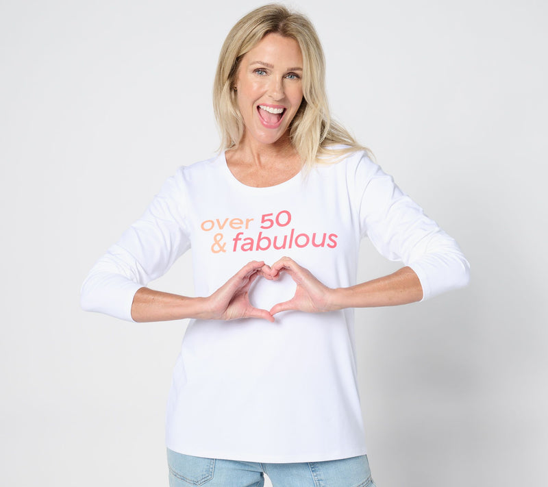 Over 50 and Fabulous Round-Neck Long-Sleeve Graphic Top — Main view