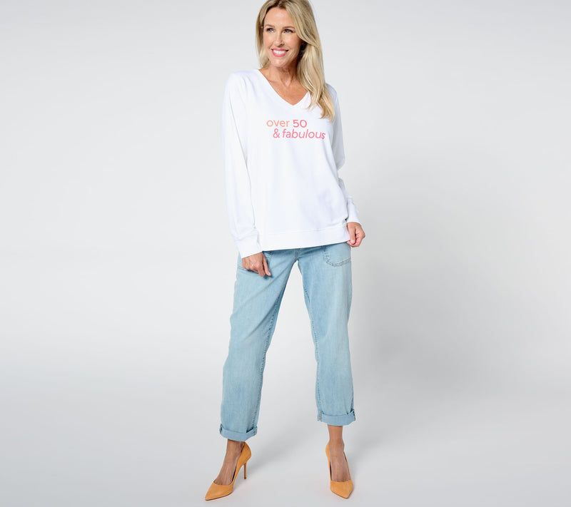 Over 50 and Fabulous V-Neck Long- Sleeve Graphic Sweatshirt — View 3