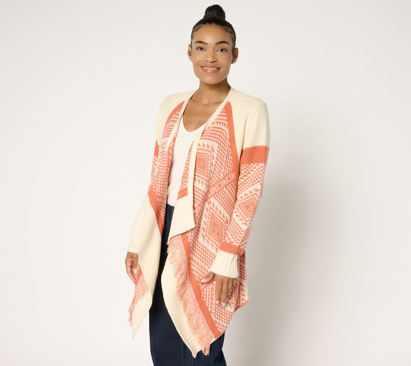 Denim & Co. Canyon Retreat Drape Front Cardigan with Fringe — View 10