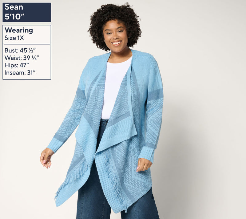 Denim & Co. Canyon Retreat Drape Front Cardigan with Fringe — View 2