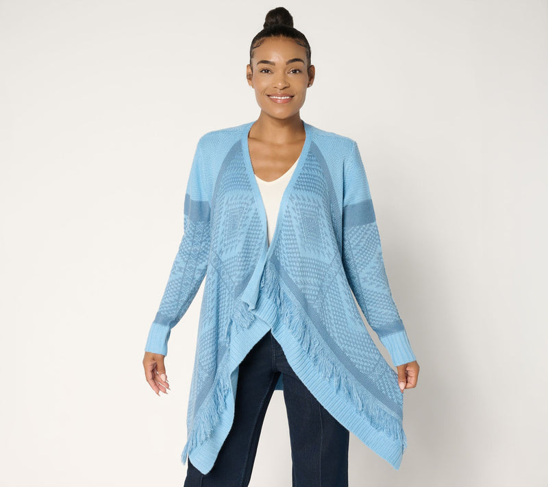Denim & Co. Canyon Retreat Drape Front Cardigan with Fringe — View 11