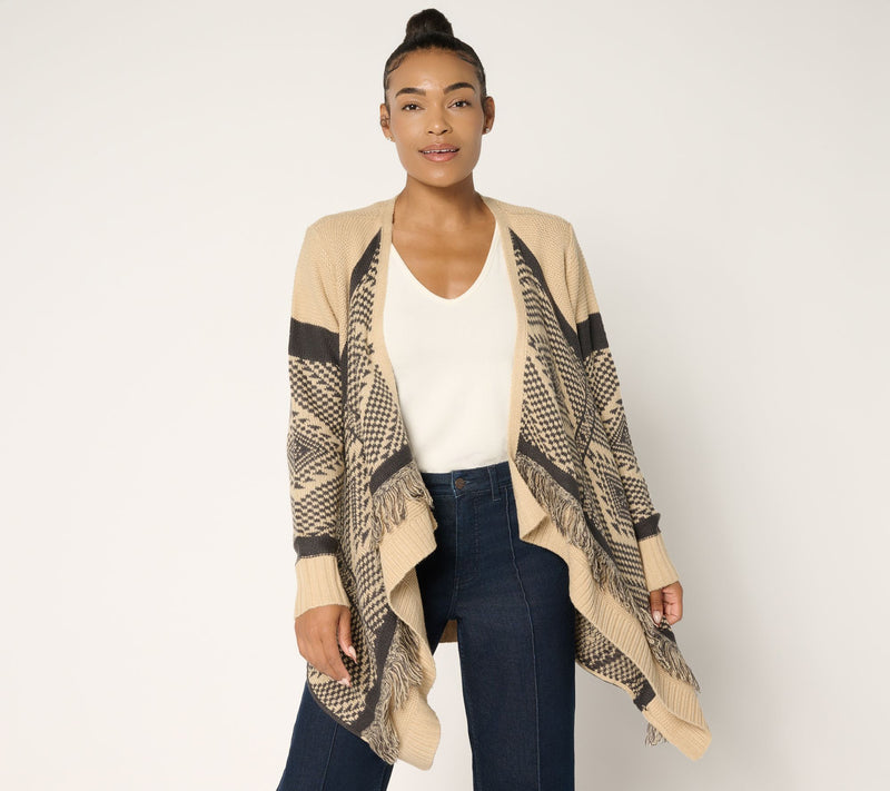 Denim & Co. Canyon Retreat Drape Front Cardigan with Fringe — View 12