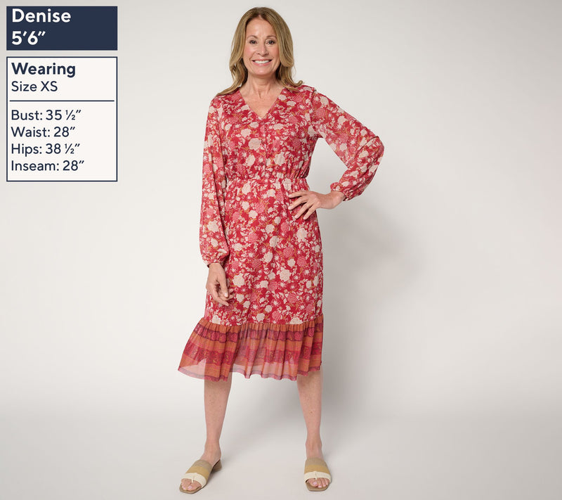 Denim & Co. Canyon Retreat Printed Long Sleeve Midi Dress — View 3