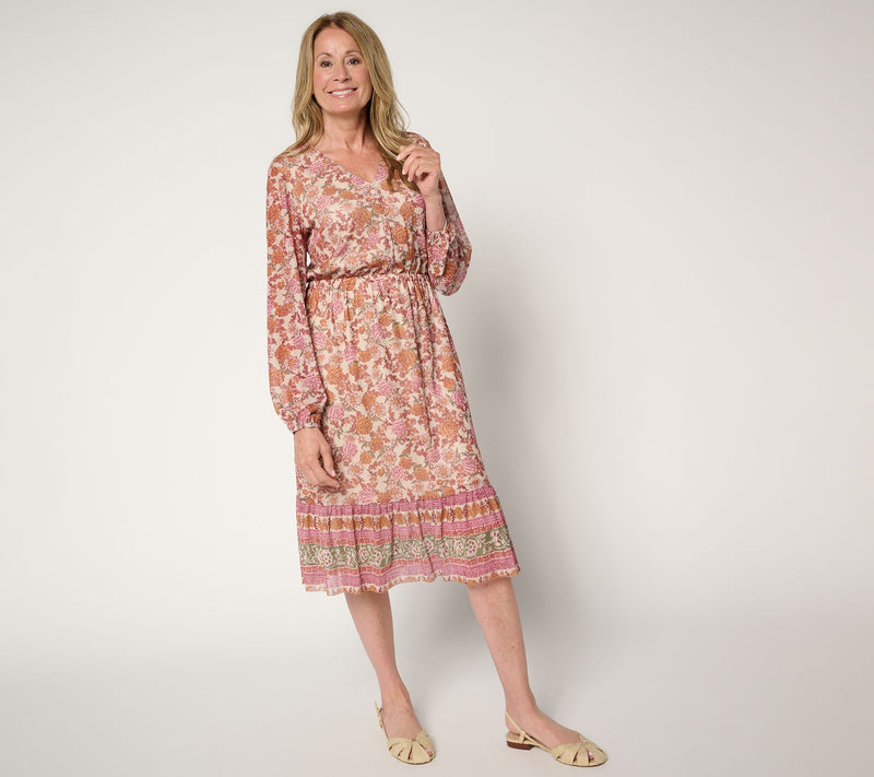 Denim & Co. Canyon Retreat Printed Long Sleeve Midi Dress — View 9