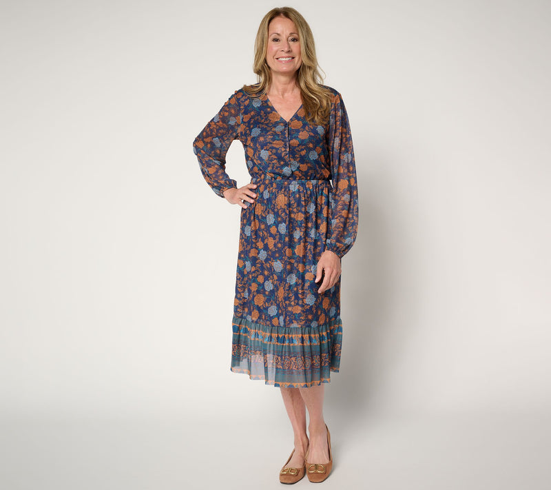 Denim & Co. Canyon Retreat Printed Long Sleeve Midi Dress — View 10