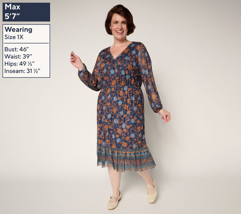 Denim & Co. Canyon Retreat Printed Long Sleeve Midi Dress — View 2