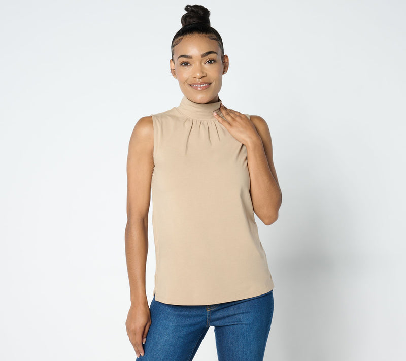 Isaac Mizrahi Live! Essentials Mock Neck Sleeveless Top w/ Shirring — View 12