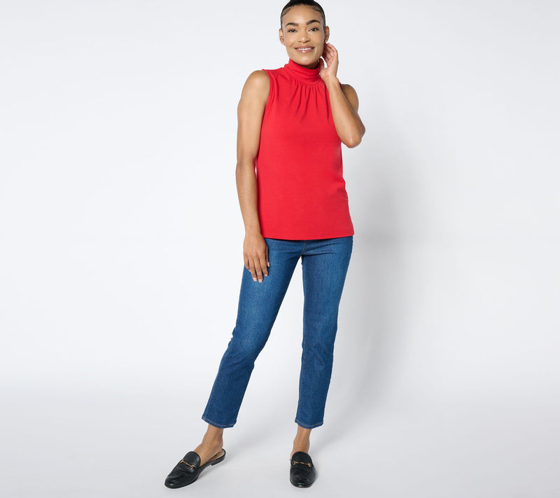 Isaac Mizrahi Live! Essentials Mock Neck Sleeveless Top w/ Shirring — View 3