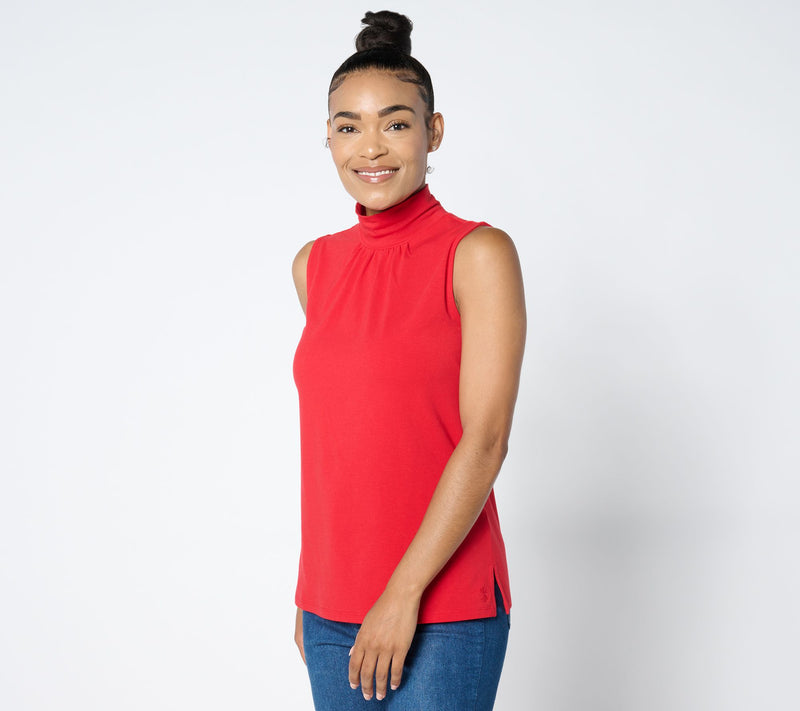Isaac Mizrahi Live! Essentials Mock Neck Sleeveless Top w/ Shirring — View 13