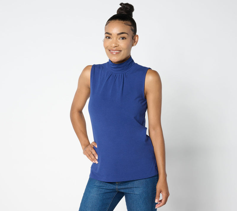 Isaac Mizrahi Live! Essentials Mock Neck Sleeveless Top w/ Shirring — View 14