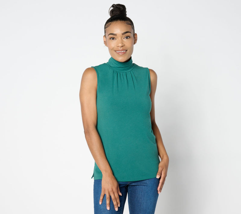 Isaac Mizrahi Live! Essentials Mock Neck Sleeveless Top w/ Shirring — View 15