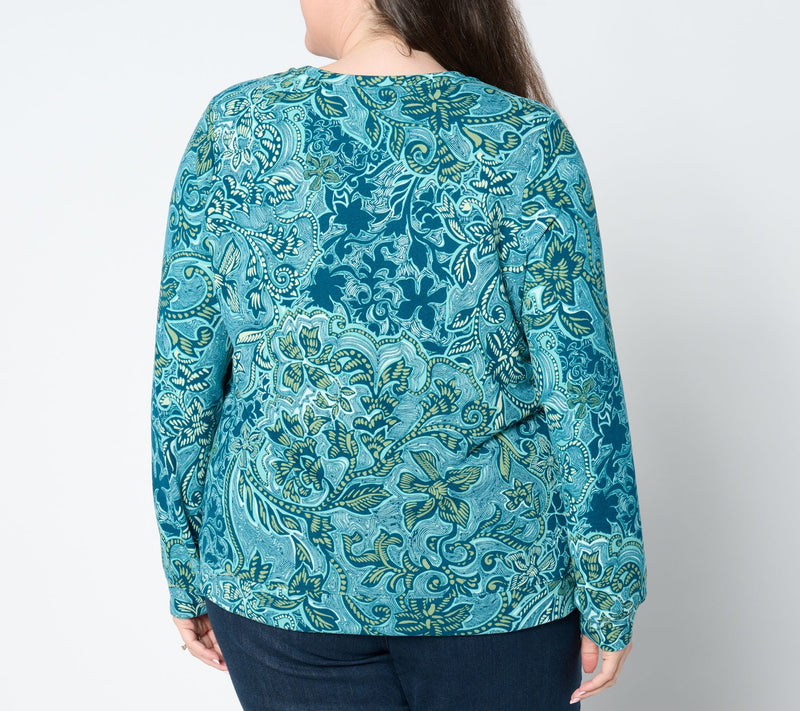 Denim & Co. Printed Heavenly Jersey Long-Sleeve Pullover — View 2