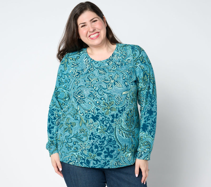 Denim & Co. Printed Heavenly Jersey Long-Sleeve Pullover — View 15