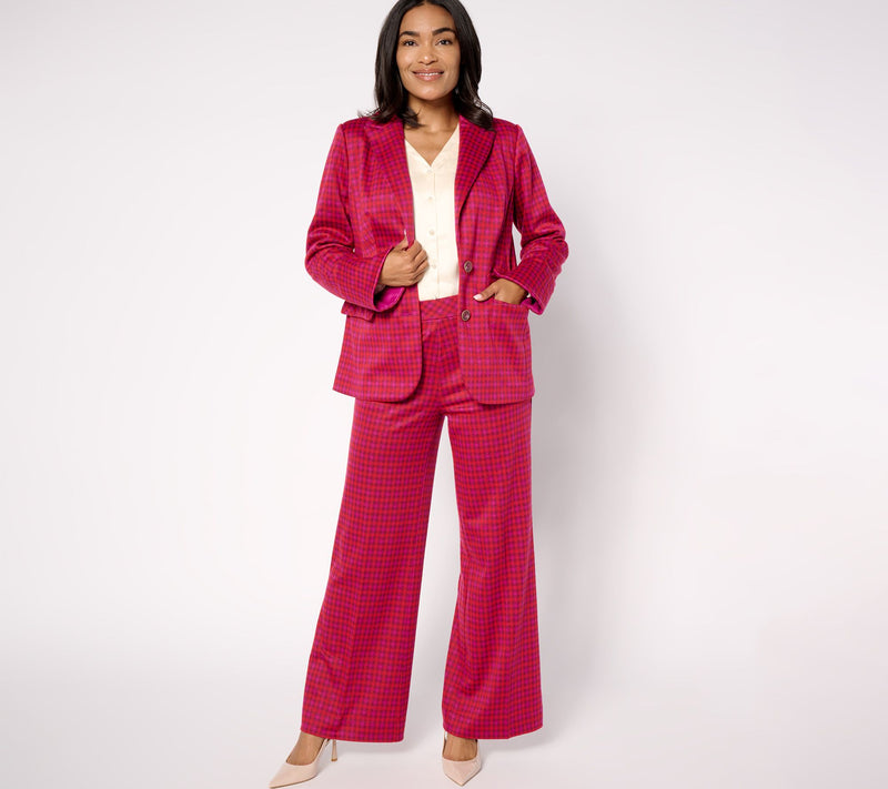 Isaac Mizrahi Live! Tall Estate Yarn-Dye Plaid Wide Leg Pants — View 9
