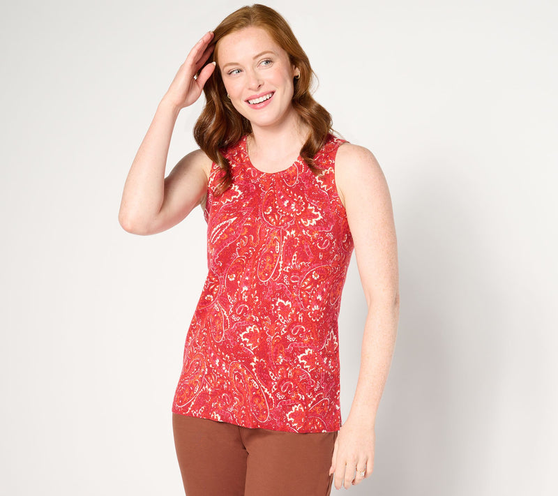 Isaac Mizrahi Live! Estate Printed Crewneck Sweater Shell — View 10
