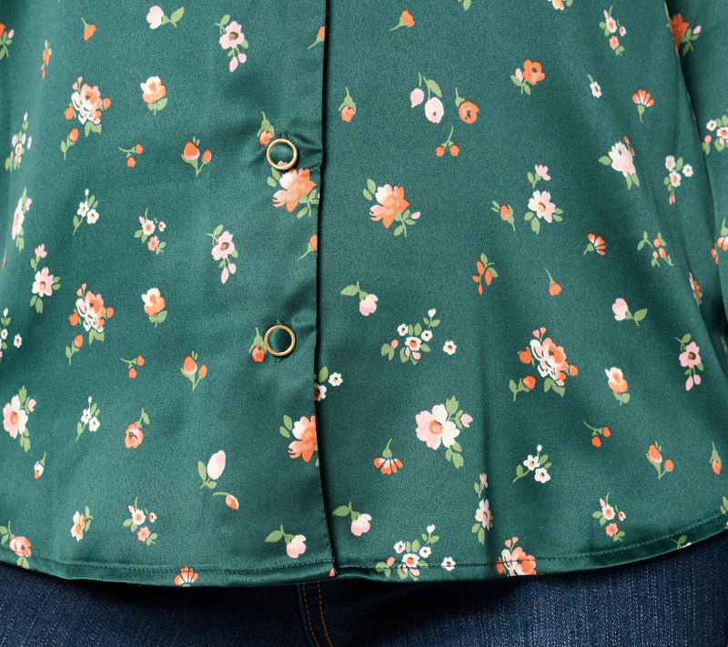 Isaac Mizrahi Live! Estate Printed Stretch Sateen Button Front Blouse — View 12