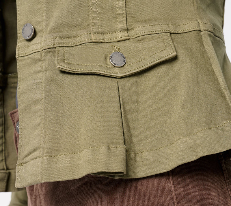 Liverpool Los Angeles Peplum Denim Jacket - Olive Grove — View 6