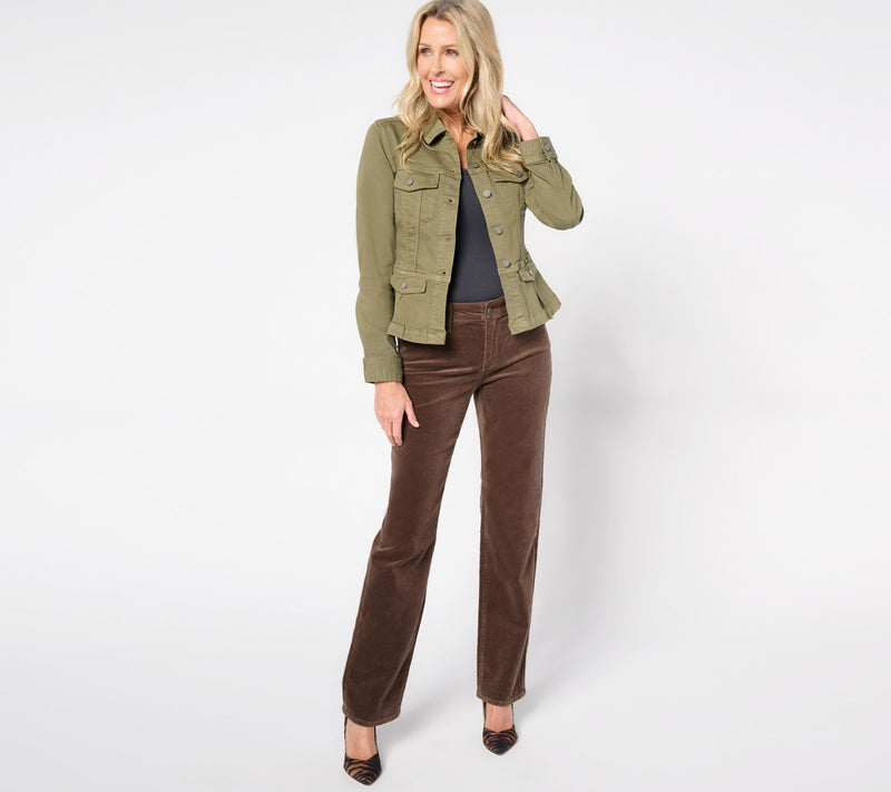 Liverpool Los Angeles Peplum Denim Jacket - Olive Grove — View 5