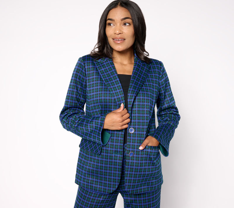 Isaac Mizrahi Live! Estate Yarn Dye Plaid Two Button Blazer — View 13