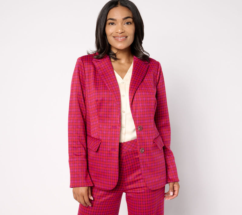 Isaac Mizrahi Live! Estate Yarn Dye Plaid Two Button Blazer — View 14