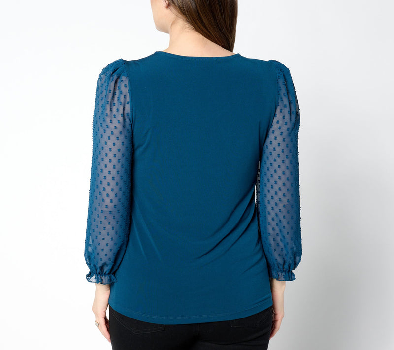 Susan Graver Occasions Liquid Knit V-Neck Top with Novelty Sleeves — View 5