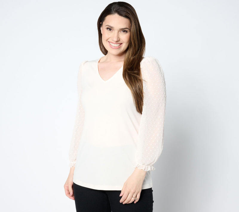 Susan Graver Occasions Liquid Knit V-Neck Top with Novelty Sleeves — View 4