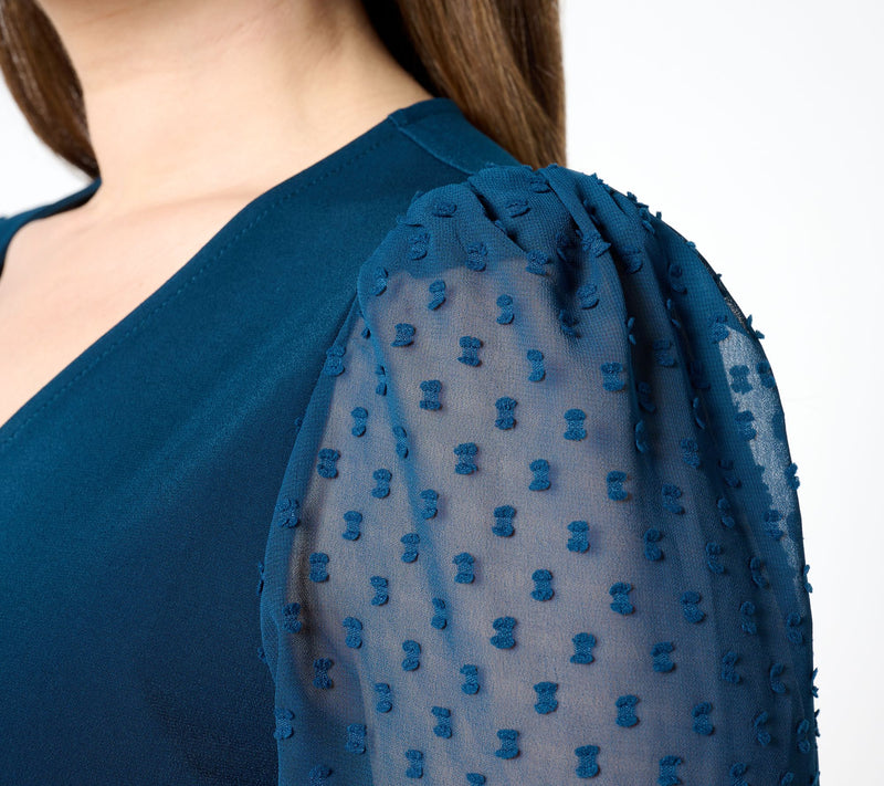 Susan Graver Occasions Liquid Knit V-Neck Top with Novelty Sleeves — View 7