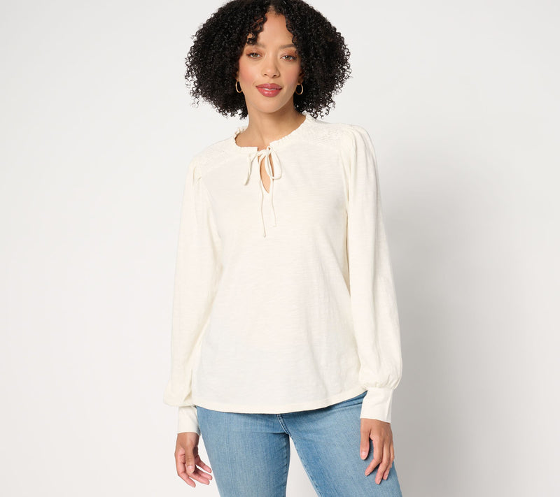 Me by Jennie Garth Calico Knit Blouse with Crochet Detail — Main view