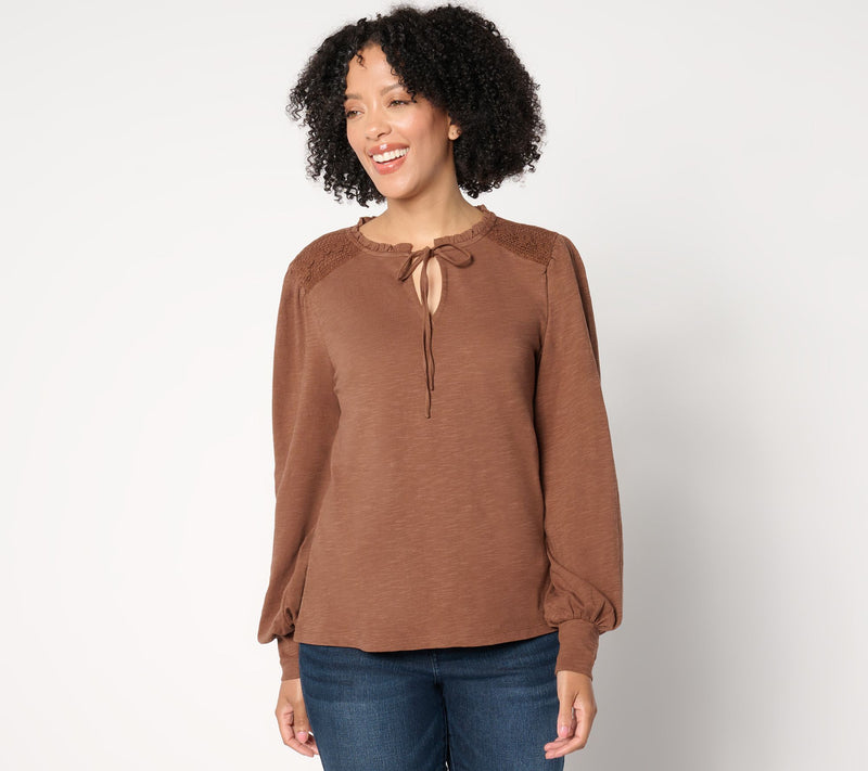 Me by Jennie Garth Calico Knit Blouse with Crochet Detail — View 10