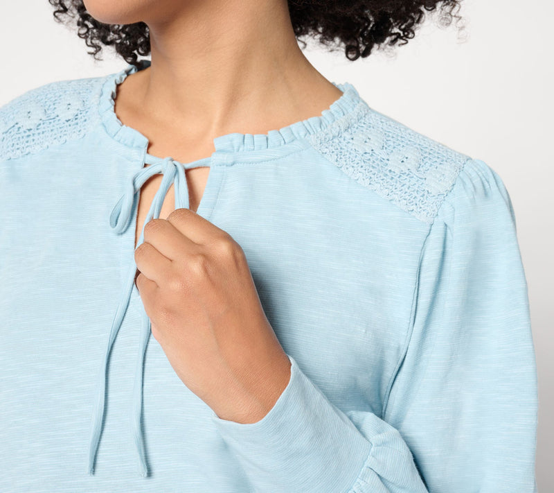 Me by Jennie Garth Calico Knit Blouse with Crochet Detail — View 4