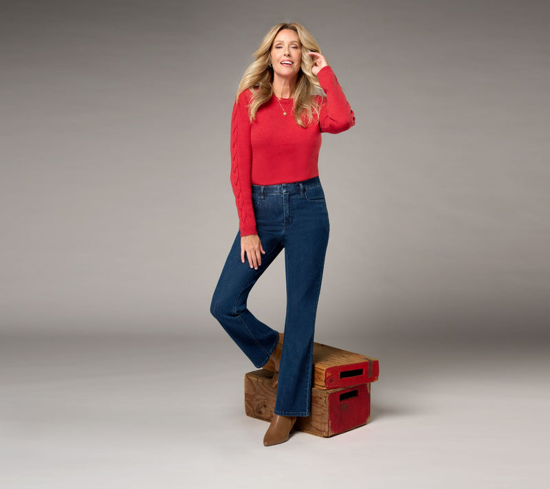 Susan Graver Stretch Denim Petite Classic Boot Cut Jean - Indigo — View 7