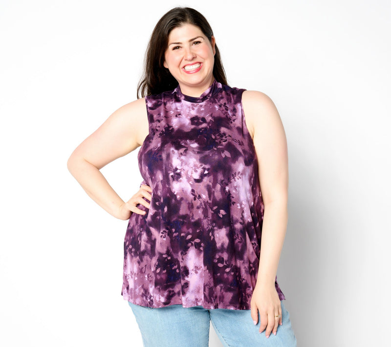 LOGO Layers by Lori Goldstein Mock Neck Printed Tank Tank — View 2