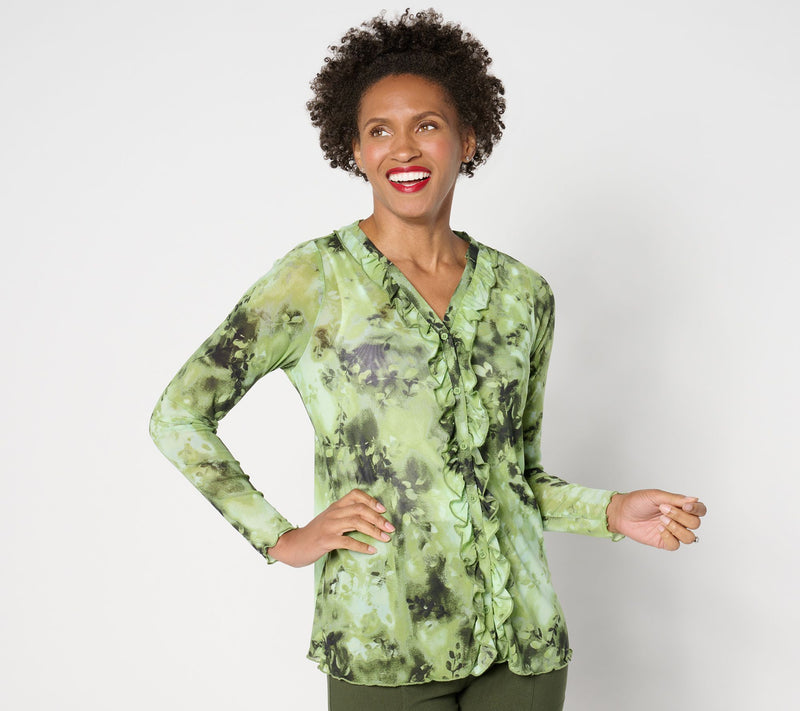 LOGO Layers by Lori Goldstein Long-Sleeve Cardigan with Ruffle — Main view