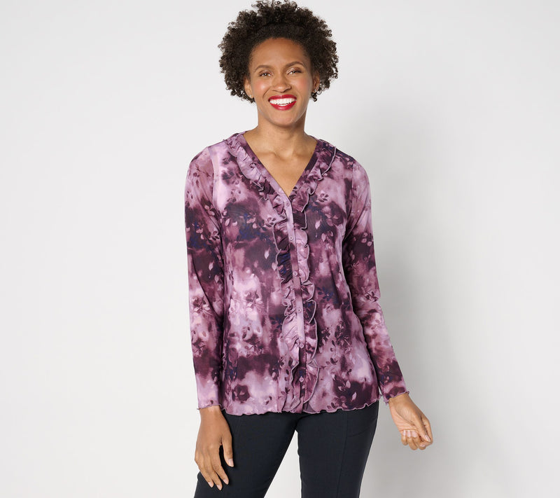 LOGO Layers by Lori Goldstein Long-Sleeve Cardigan with Ruffle — View 10
