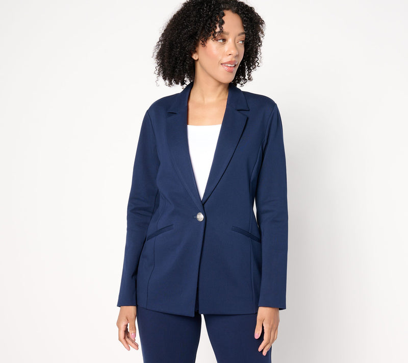 Tailored by Susan Graver Petite Smart Ponte 350 Notch Collar Blazer — View 9