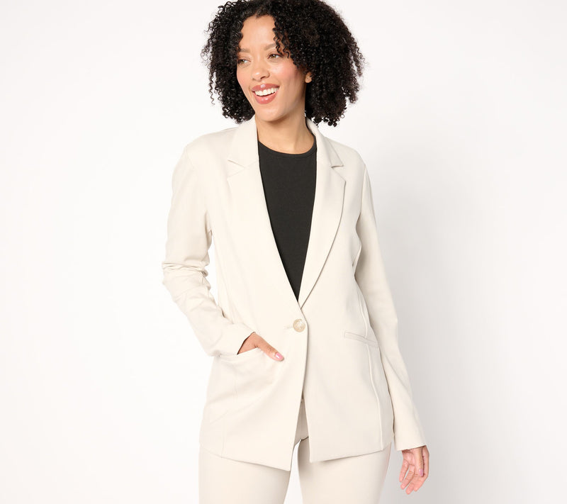 Tailored by Susan Graver Petite Smart Ponte 350 Notch Collar Blazer — View 7