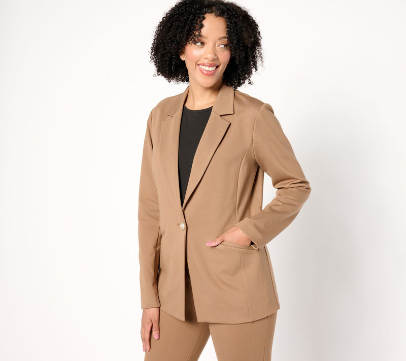 Tailored by Susan Graver Petite Smart Ponte 350 Notch Collar Blazer — Main view