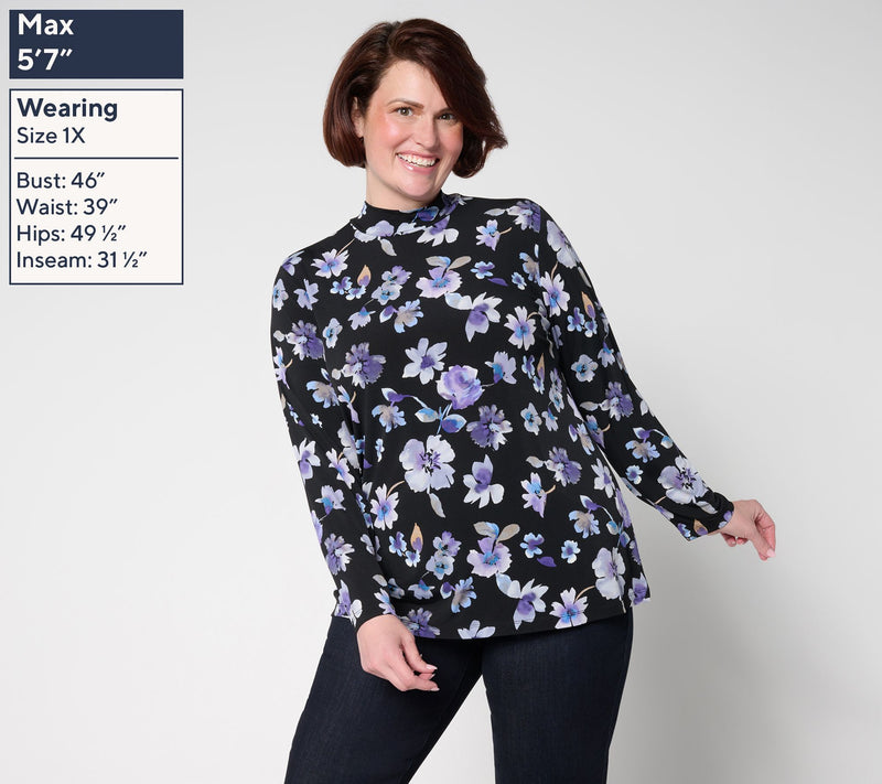 Susan Graver Set of 2 Print & Solid Liquid Knit Mock Neck Tops — View 14