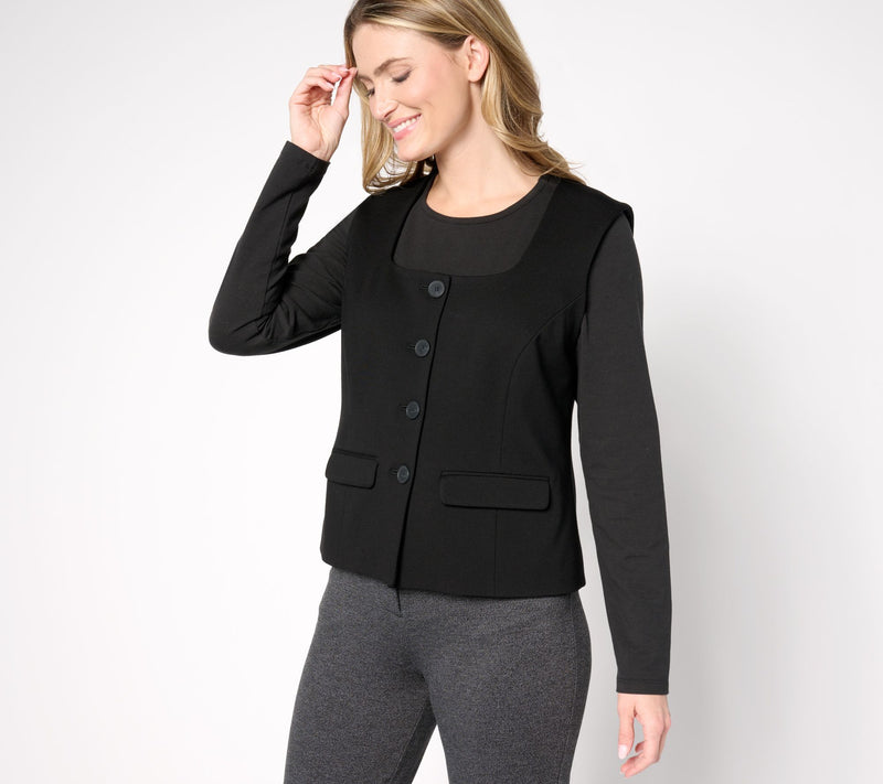 Tailored by Susan Graver Smart Ponte 350 Square-Neck Vest — View 7