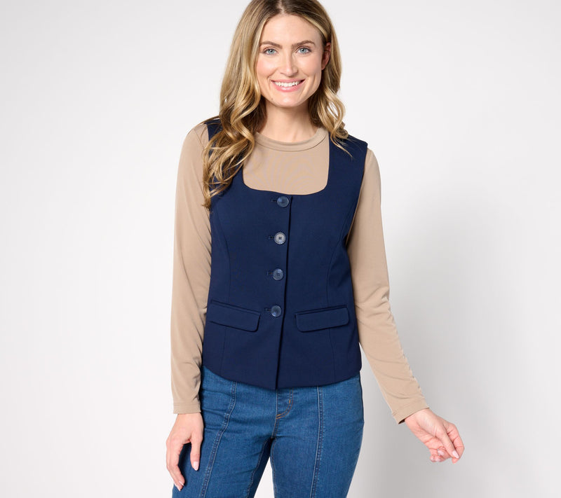 Tailored by Susan Graver Smart Ponte 350 Square-Neck Vest — View 3