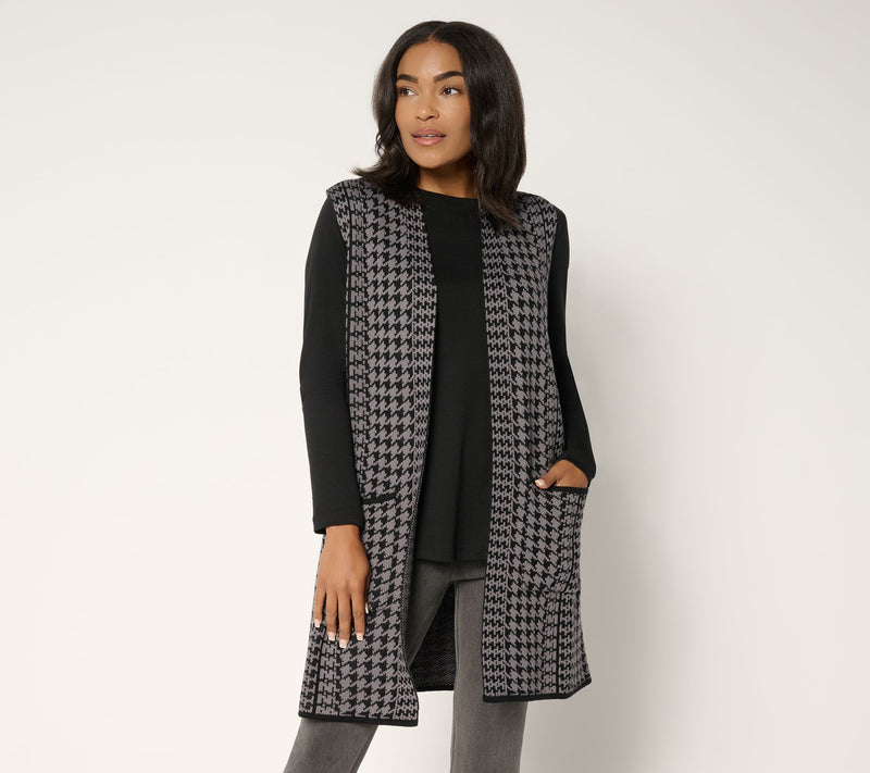 GRAVER Susan Graver Regular Jacquard Knit Open Front Vest — View 12