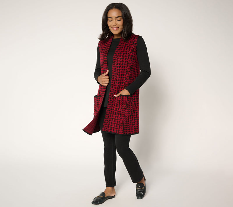 GRAVER Susan Graver Petite Jacquard Knit Open Front Vest — View 9