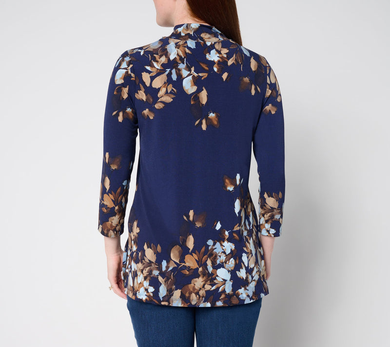 Susan Graver Regular Printed Liquid Knit 3/4 Sleeve Mock-Neck Tunic — View 12