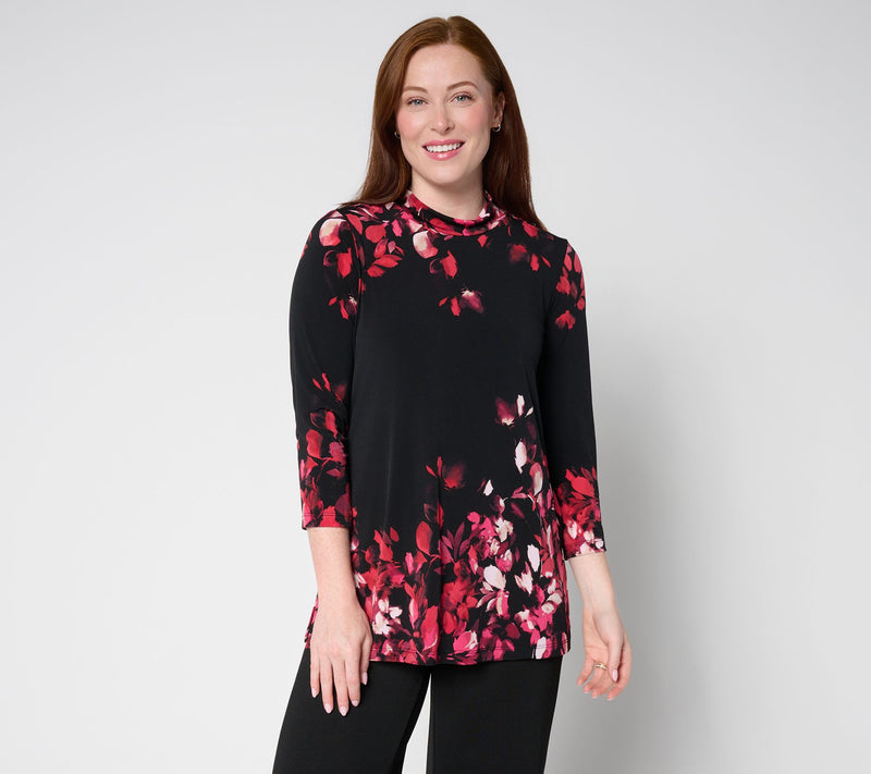Susan Graver Petite Printed Liquid Knit 3/4 Sleeve Mock-Neck Tunic — View 20
