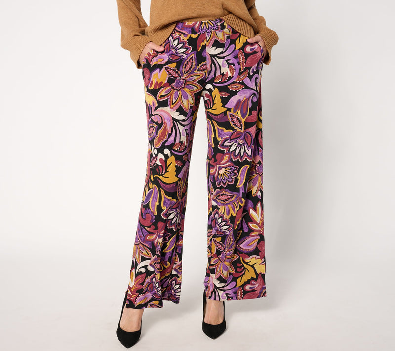 Susan Graver Reg Printed Liquid Knit Wide-Leg Pants w/ Slits — View 7