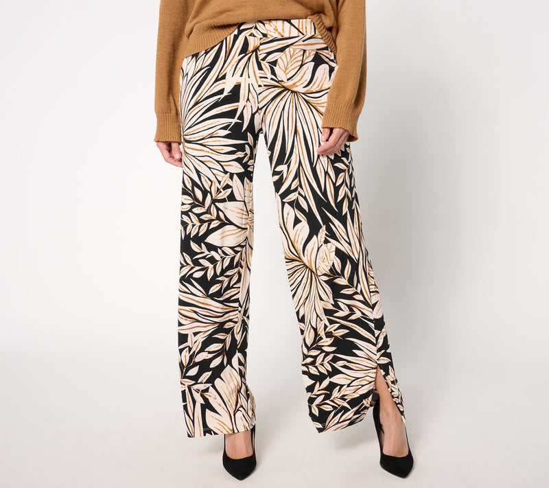 Susan Graver Reg Printed Liquid Knit Wide-Leg Pants w/ Slits — View 5